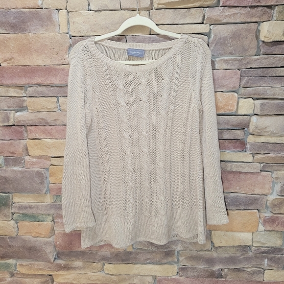 Wooden Ships TAN Cable Knit Boyfriend Sweater Small/Medium - Picture 3 of 12